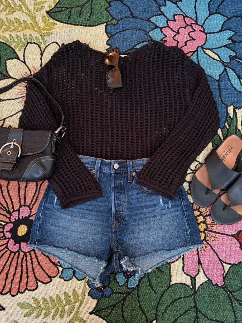 LOFT Black Open Weave Slouchy Sweater XS